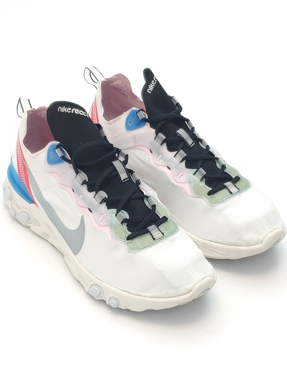 Nike React Element 55 White Blue Hero Pastel Sneakers Activewear Womens Size 10